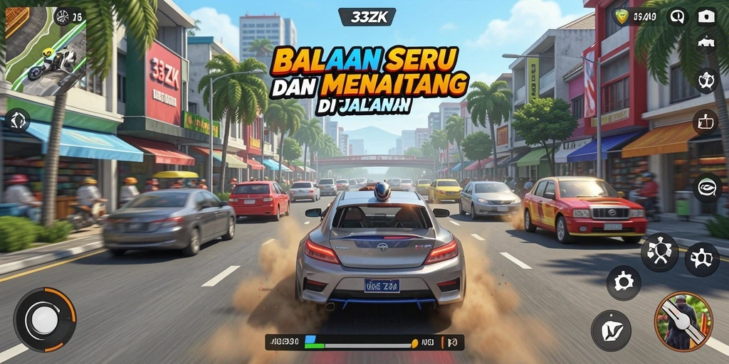 Tampilan gameplay <strong>33ZK</strong> yang menegangkan dan seru saat balapan.