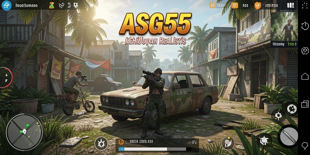 Tampilan gameplay realistis di ASG55 dengan interaksi karakter.