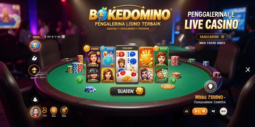 Tampilan gameplay menyenangkan dalam <strong>BOKEDOMINO</strong> menunjukkan dealer dan pemain berinteraksi.