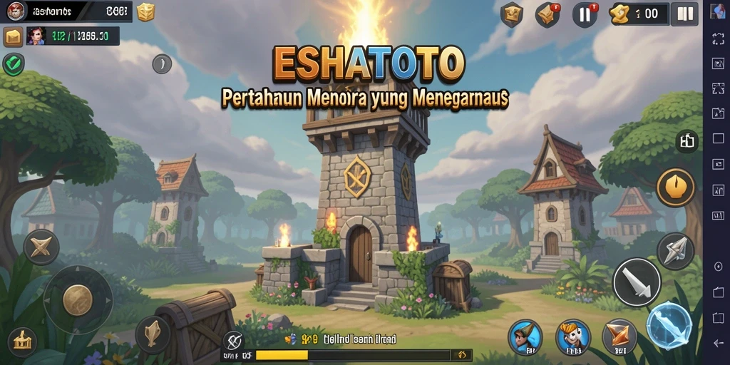 Gameplay ESHATOTO yang seru dengan menara pertahanan.