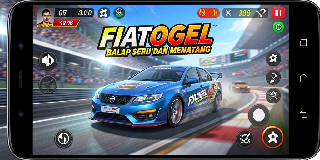 Tampilan gameplay FIATOGEL yang seru dan mendebarkan saat balapan.
